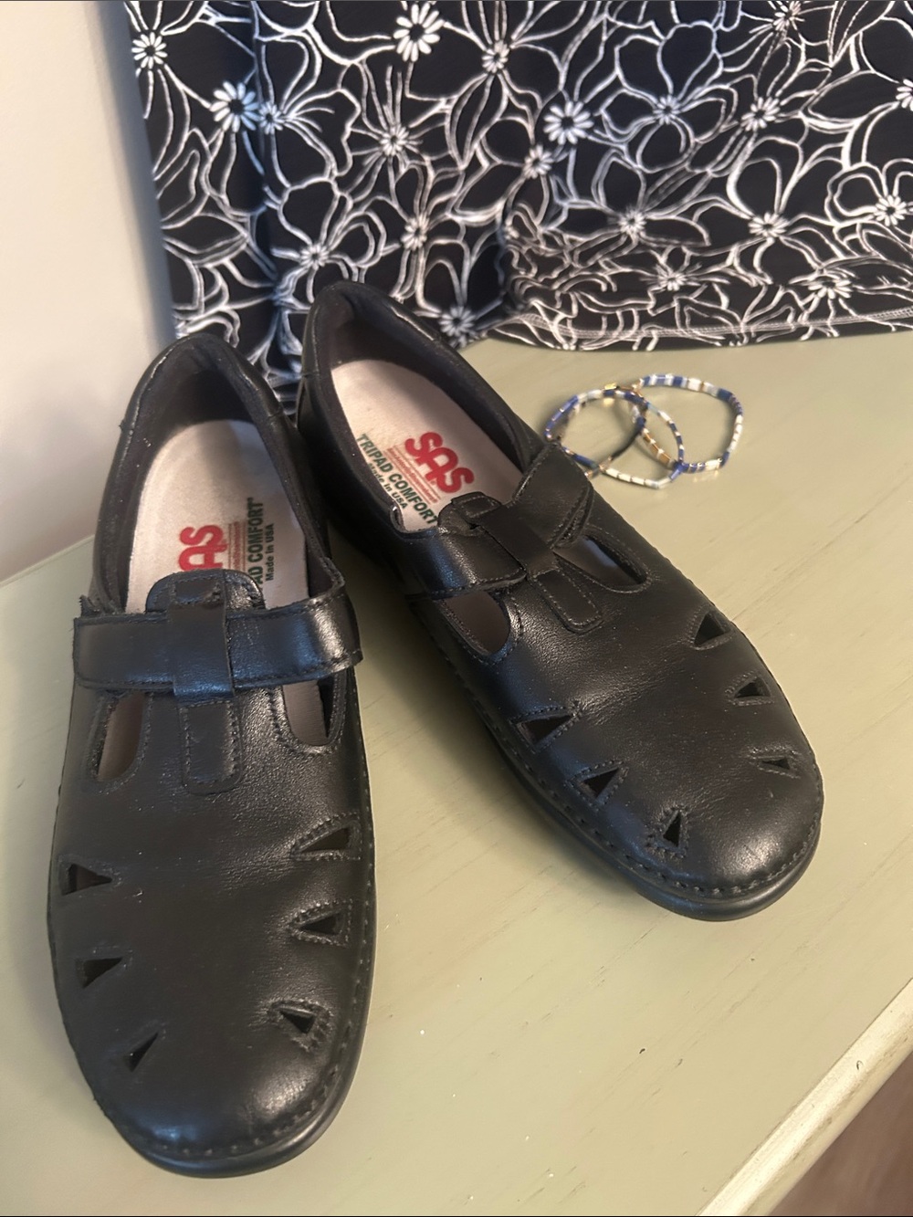 SAS Black Leather Slip-On Fisherman Loafers with Hook Strap